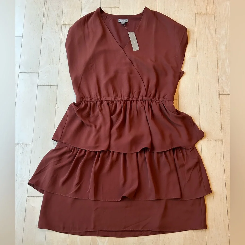 J.Crew Point Sur Popover Ruffle Dress in Burnt Umber/Sienna Brown Size 12 NWT